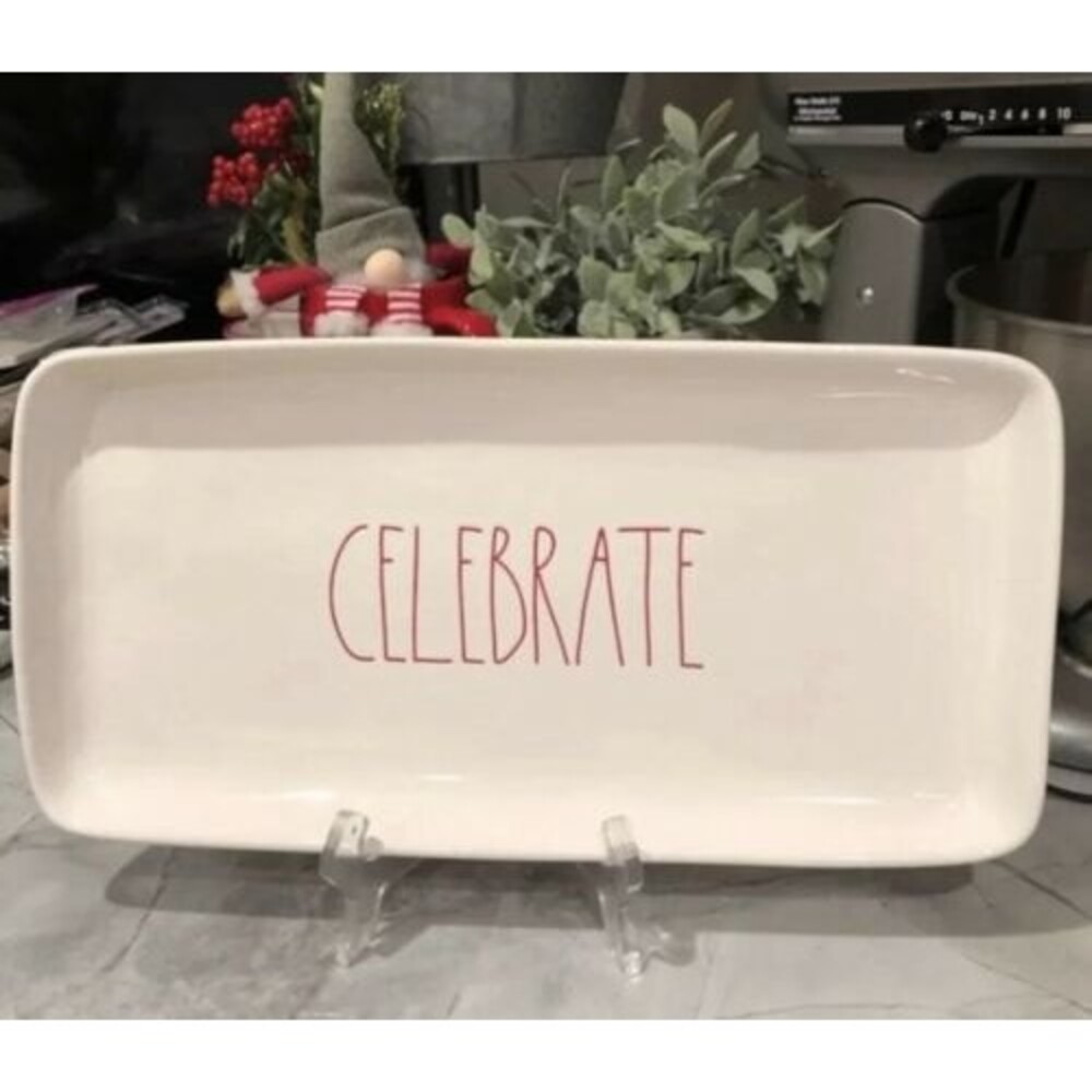 Rae Dunn Red Large Lettering CELEBRATE Platter Holiday Celebration